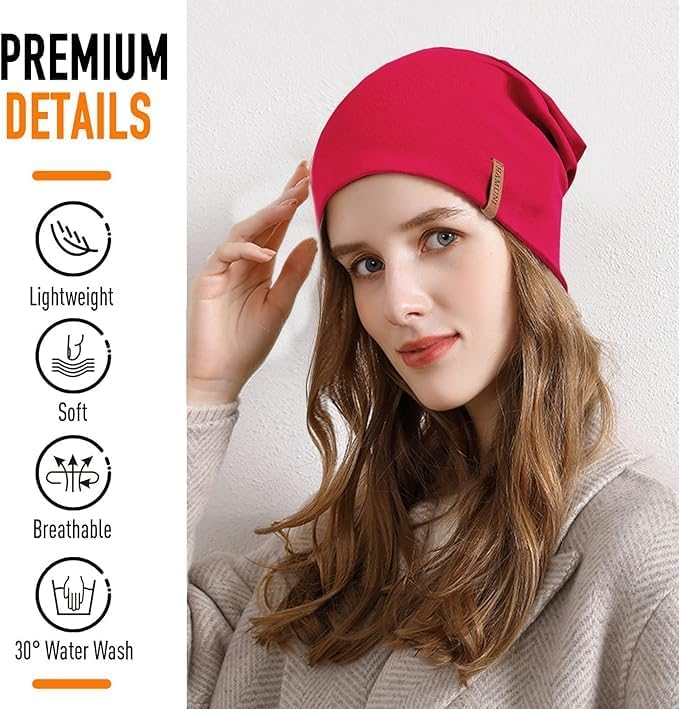 HAMUNI Slouchy Beanie for Women Cotton Beanies Hats Men Lightweight Soft Chemo Headwear Warm Skull Cap for All Seasons - Image 2